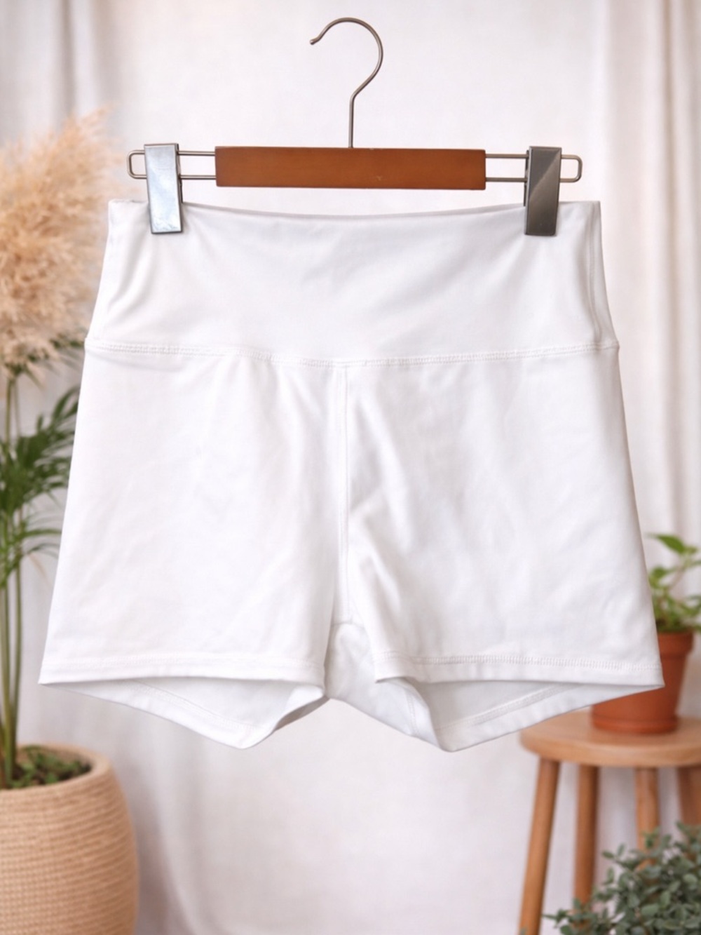 Women's White High-Waist Bike Shorts
